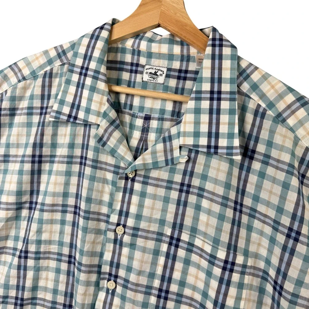 Atlantic Rancher Co Mens XXXL Plaid‎ Short Sleeve Camp Collar Cotton Shirt Blue